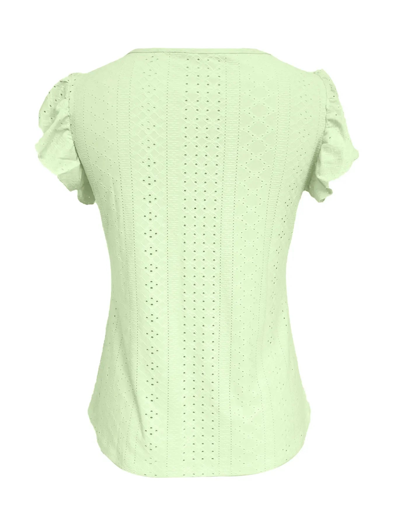 Eyelet Button-Front Flutter Sleeve Top With Stretch - Southern Shores Clothing