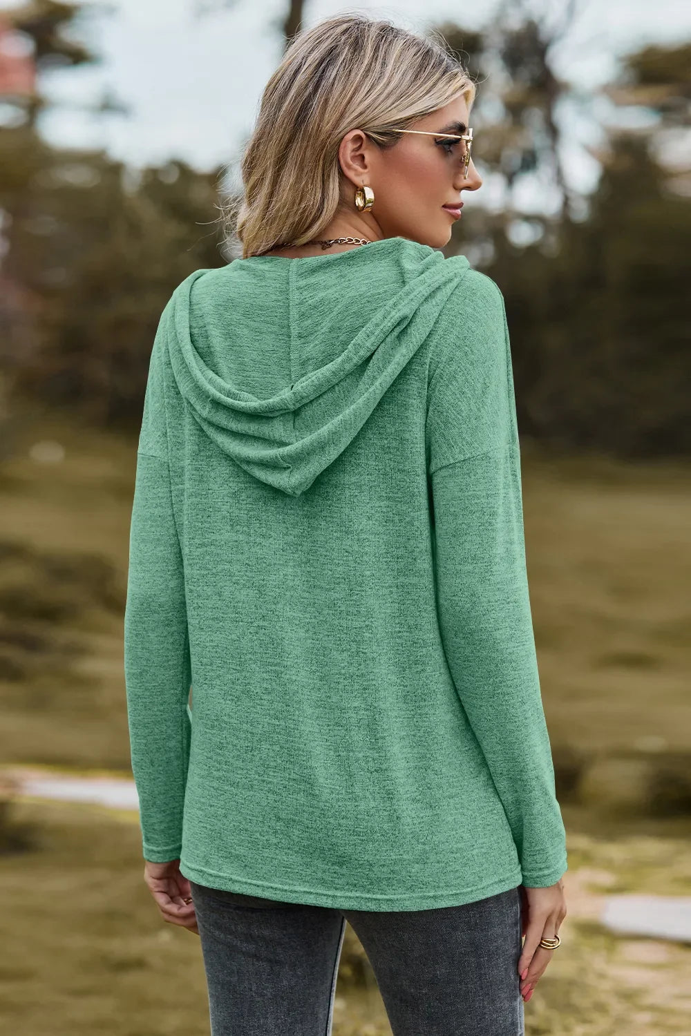 Hooded Drawstring T Shirt With Dropped Shoulder Stretchy - Southern Shores Clothing