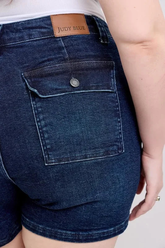 High Waist Denim Shorts With Back Flap Pocket Plus Size - Southern Shores Clothing