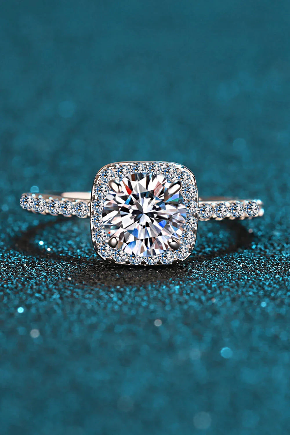 Square Moissanite Ring, Rhodium Plated Sterling Silver - Southern Shores Clothing