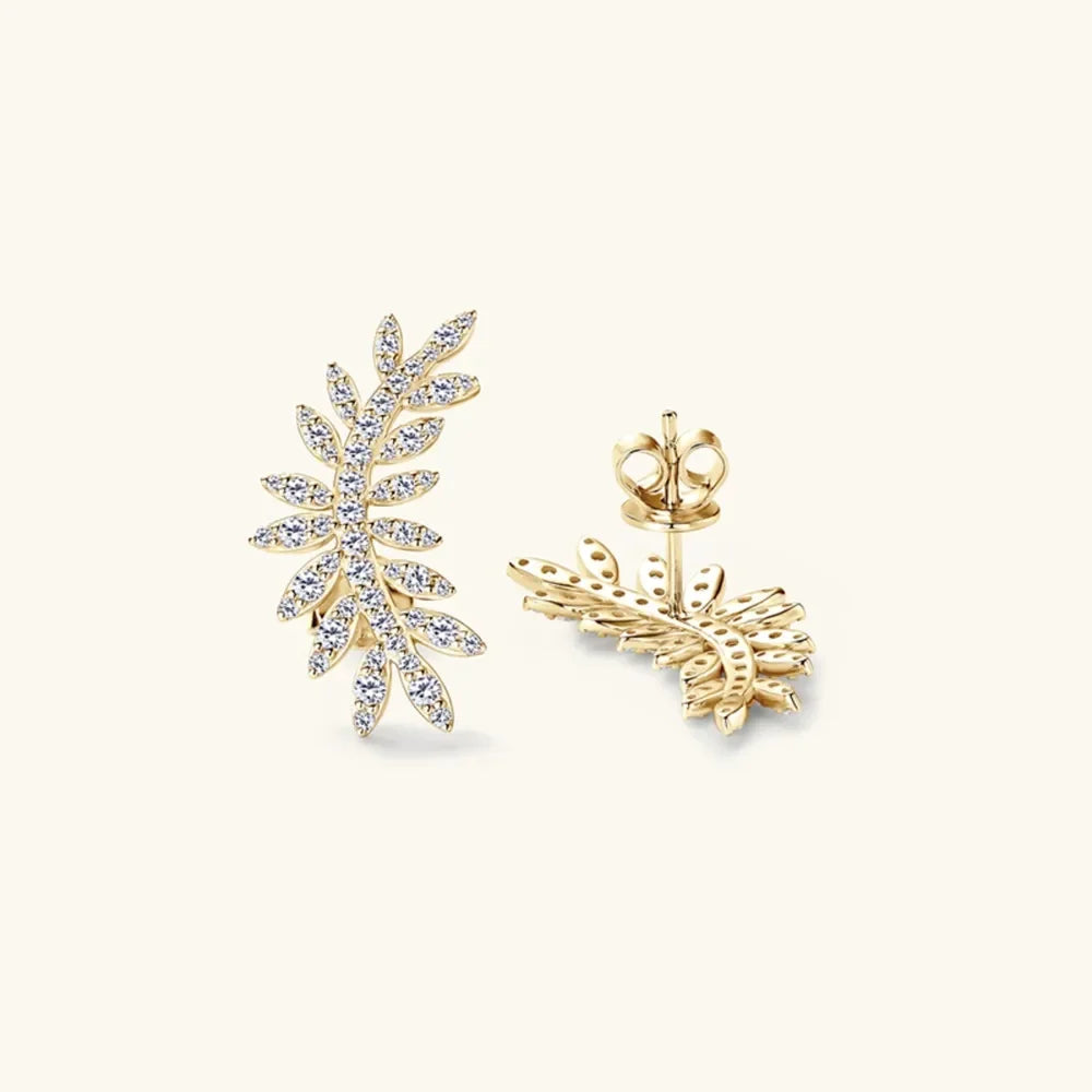 Moissanite Leaf Stud Earrings Sterling Silver - Southern Shores Clothing
