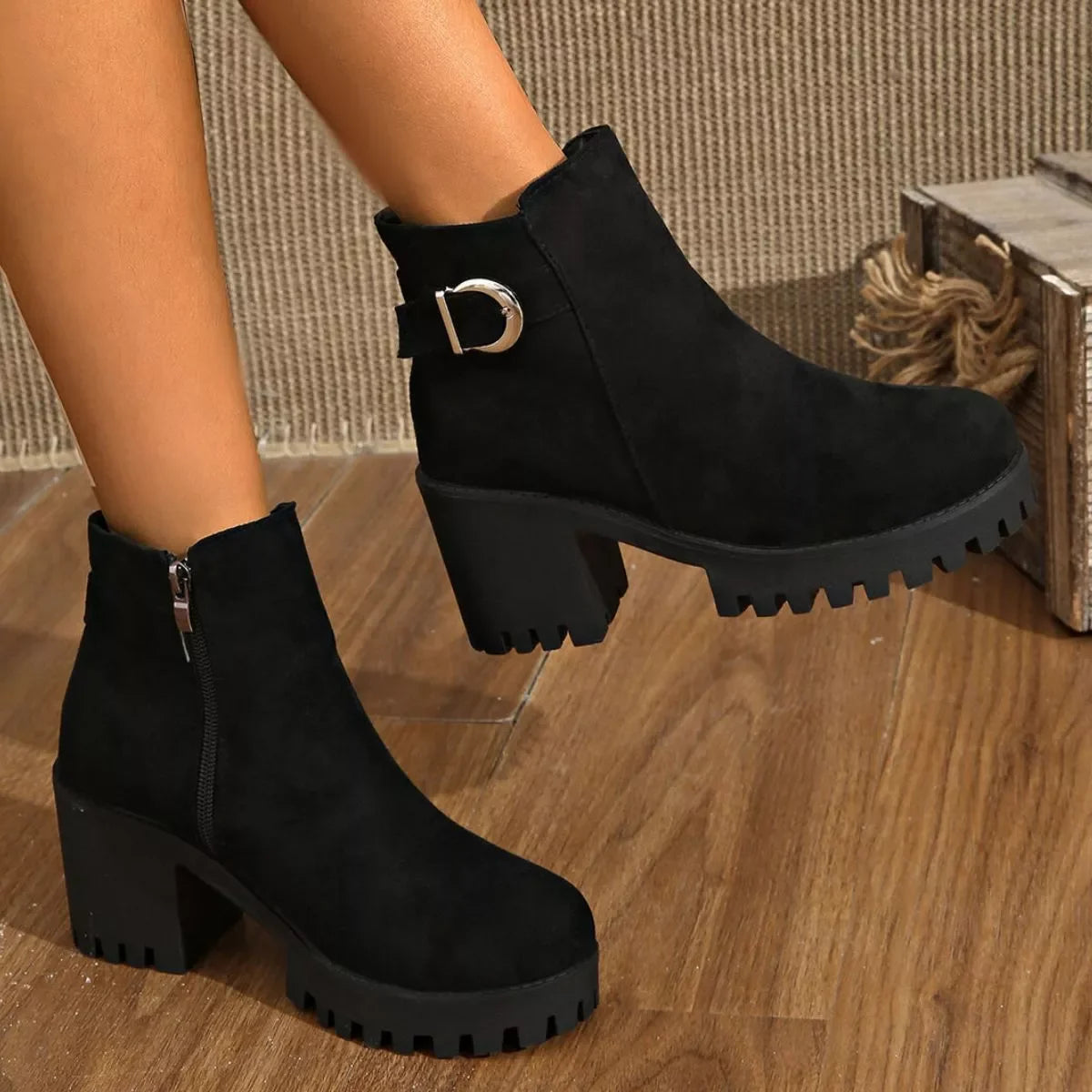 Suede Round Toe Block Heels Boots Classic - Southern Shores Clothing