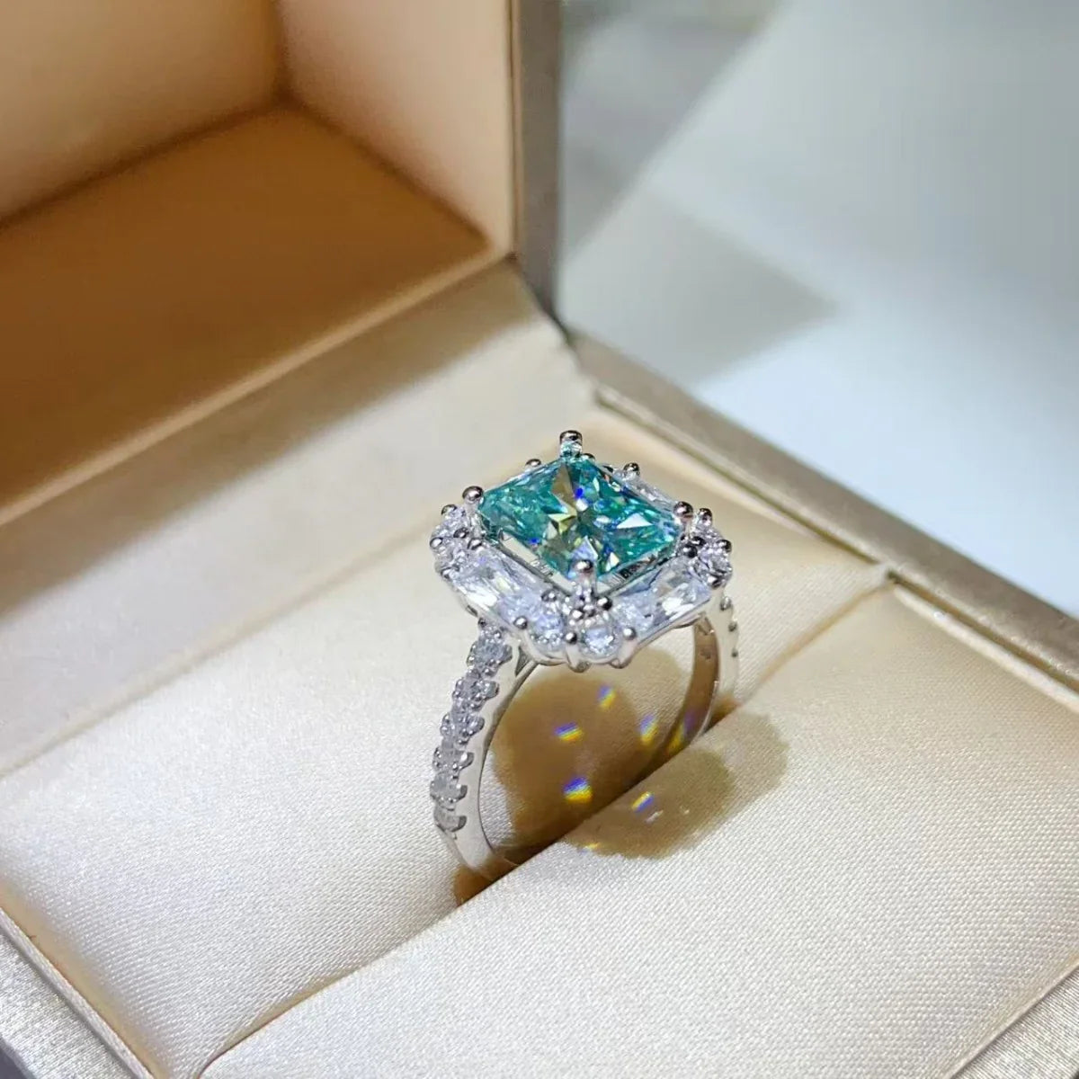 3 Carat Moissanite Ring In Sterling Silver With Halo Accents - Southern Shores Clothing