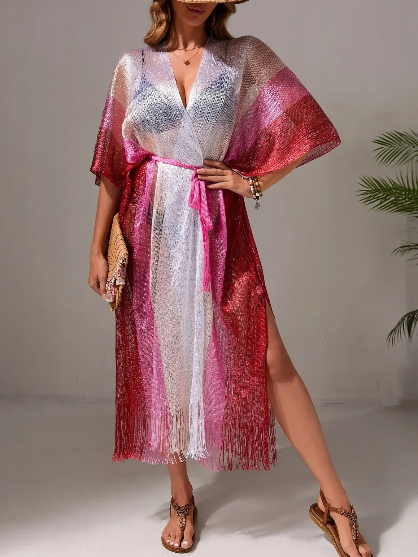 Gradient Fringe Kimono Cover Up One Size - Southern Shores Clothing