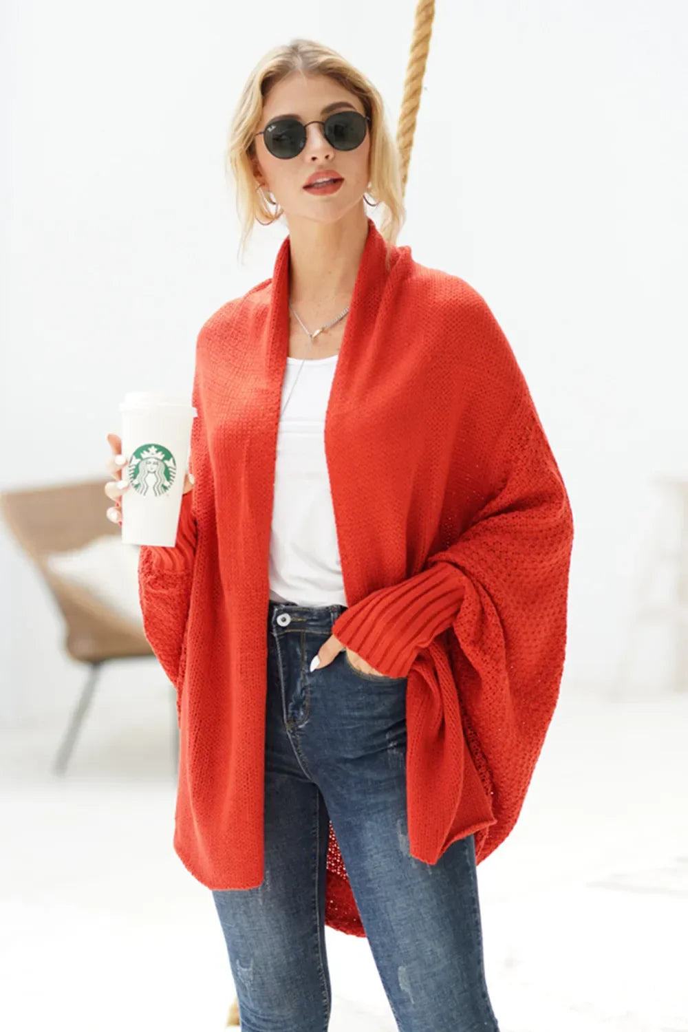 Open Front Batwing Sleeve Cardigan Lightweight - Southern Shores Clothing