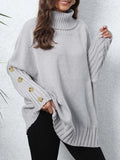 Turtleneck Sweater With Decorative Buttons - Southern Shores Clothing