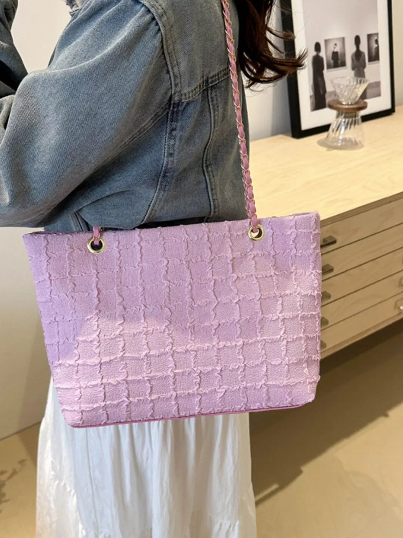 Classic Tweed Chain Shoulder Bag Polyester - Southern Shores Clothing