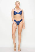 Denim Print Classic Two Piece Bikini Swimsuit With Flattering Fit - Southern Shores Clothing