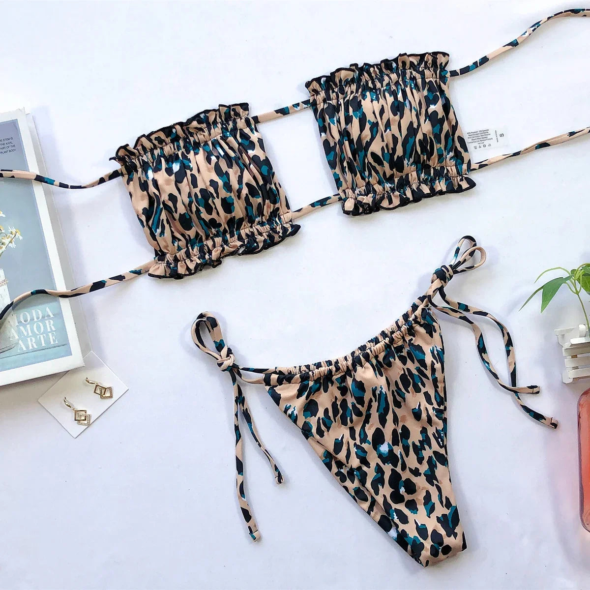Frill Trim Ruched Bikini Set With Removable Padding - Southern Shores Clothing