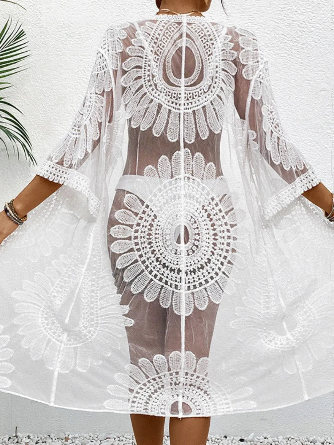 Lace Open Front Longline Cover Up One Size - Southern Shores Clothing
