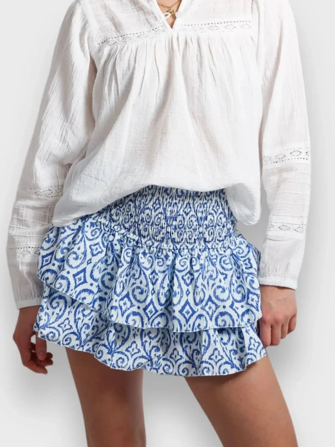 Smocked Wideband Waist Layered Mini Skirt - Southern Shores Clothing