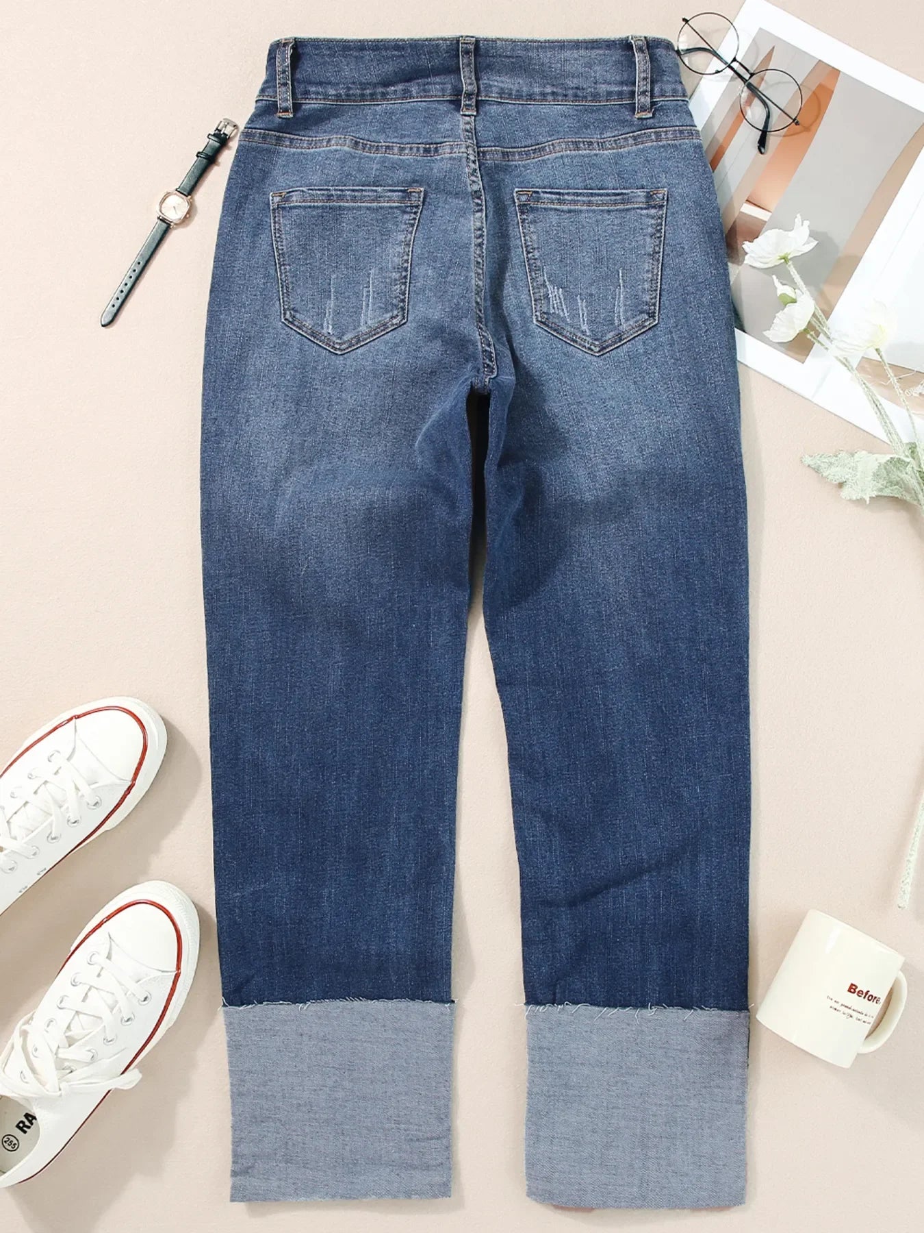Coastal Inspired High Waist Distressed Straight Leg Jeans - Southern Shores Clothing