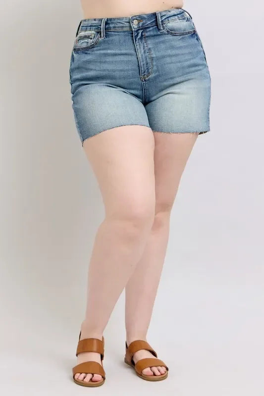 Plus Size Star Seam High Waist Denim Shorts - Southern Shores Clothing