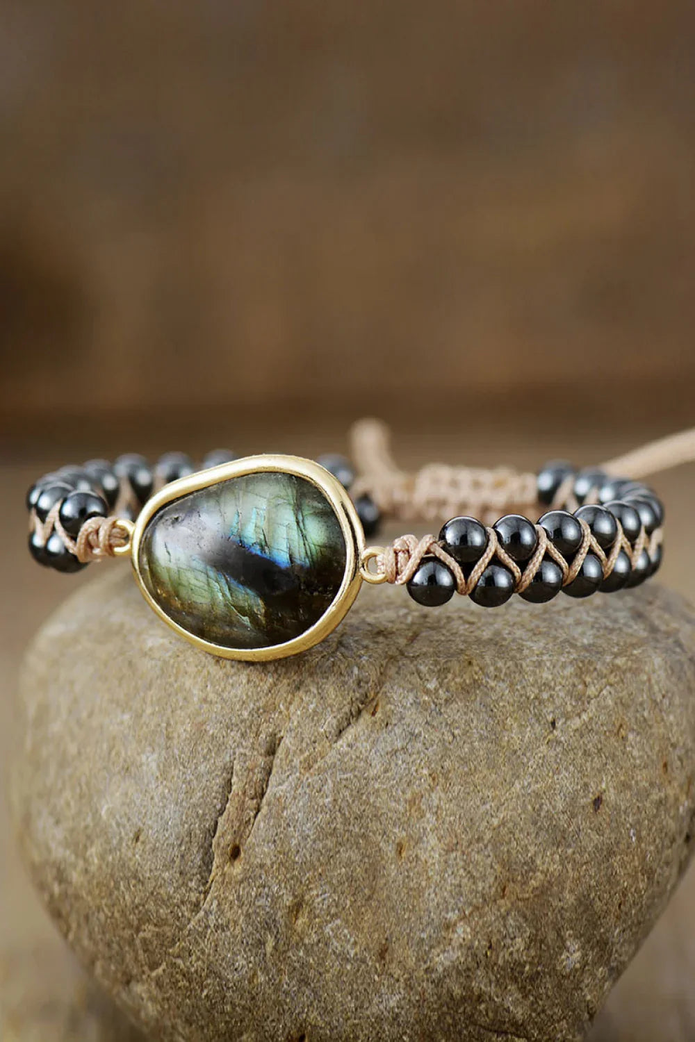 Natural Stone Beaded Bracelet With Gold Bezel - Southern Shores Clothing
