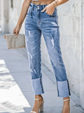 Coastal Inspired High Waist Distressed Straight Leg Jeans - Southern Shores Clothing