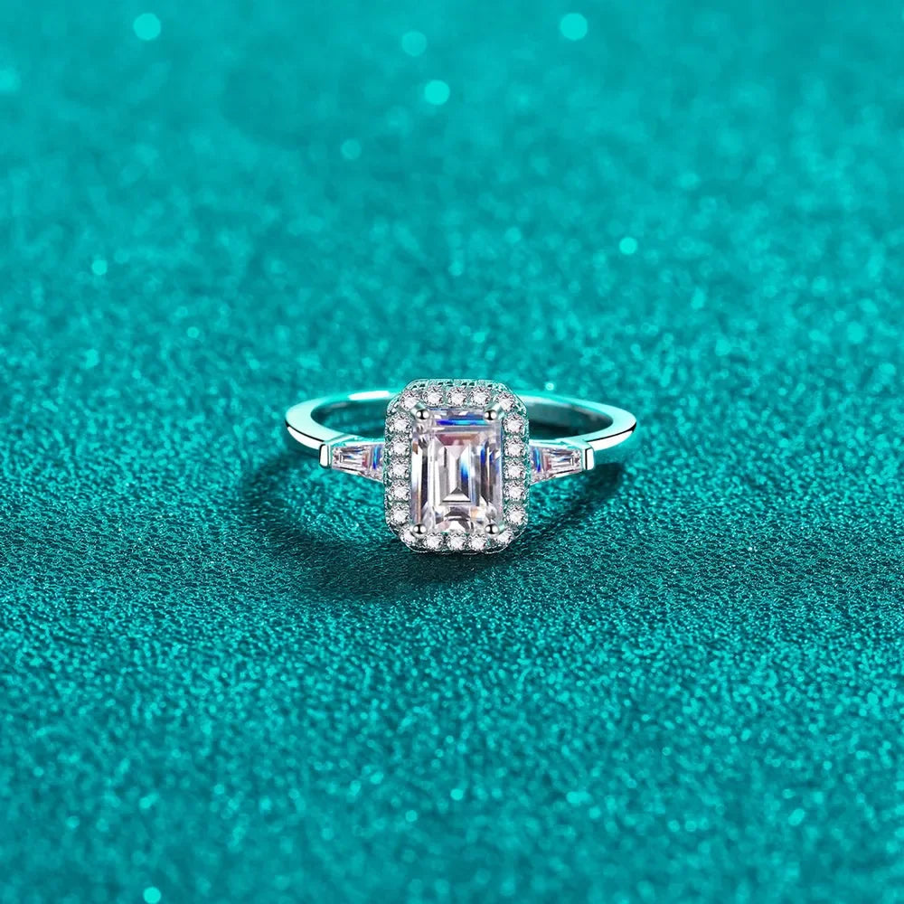Timeless Solitaire Moissanite Ring In Sterling Silver Halo - Southern Shores Clothing