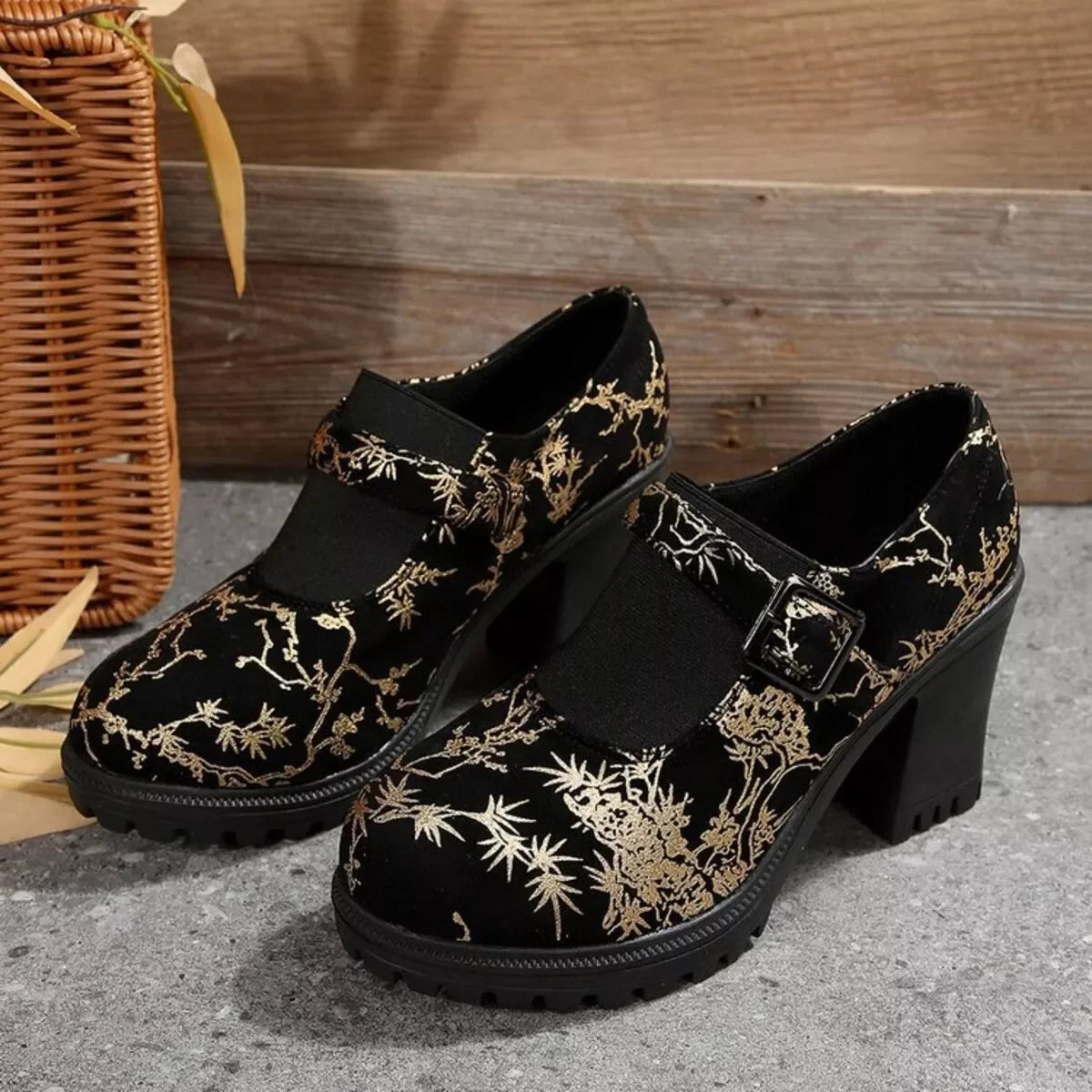 Classic Leather Round Toe Block Heel Pumps - Southern Shores Clothing