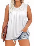 Plus Size Lace Trim Round Neck Tank Top With Sleeveless Design - Southern Shores Clothing