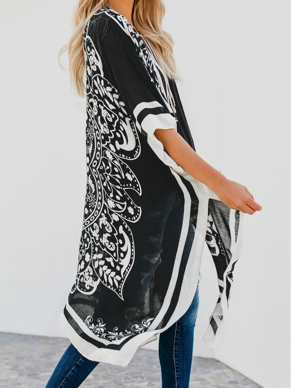 Printed Open Front Swimwear Cover Up One Size - Southern Shores Clothing