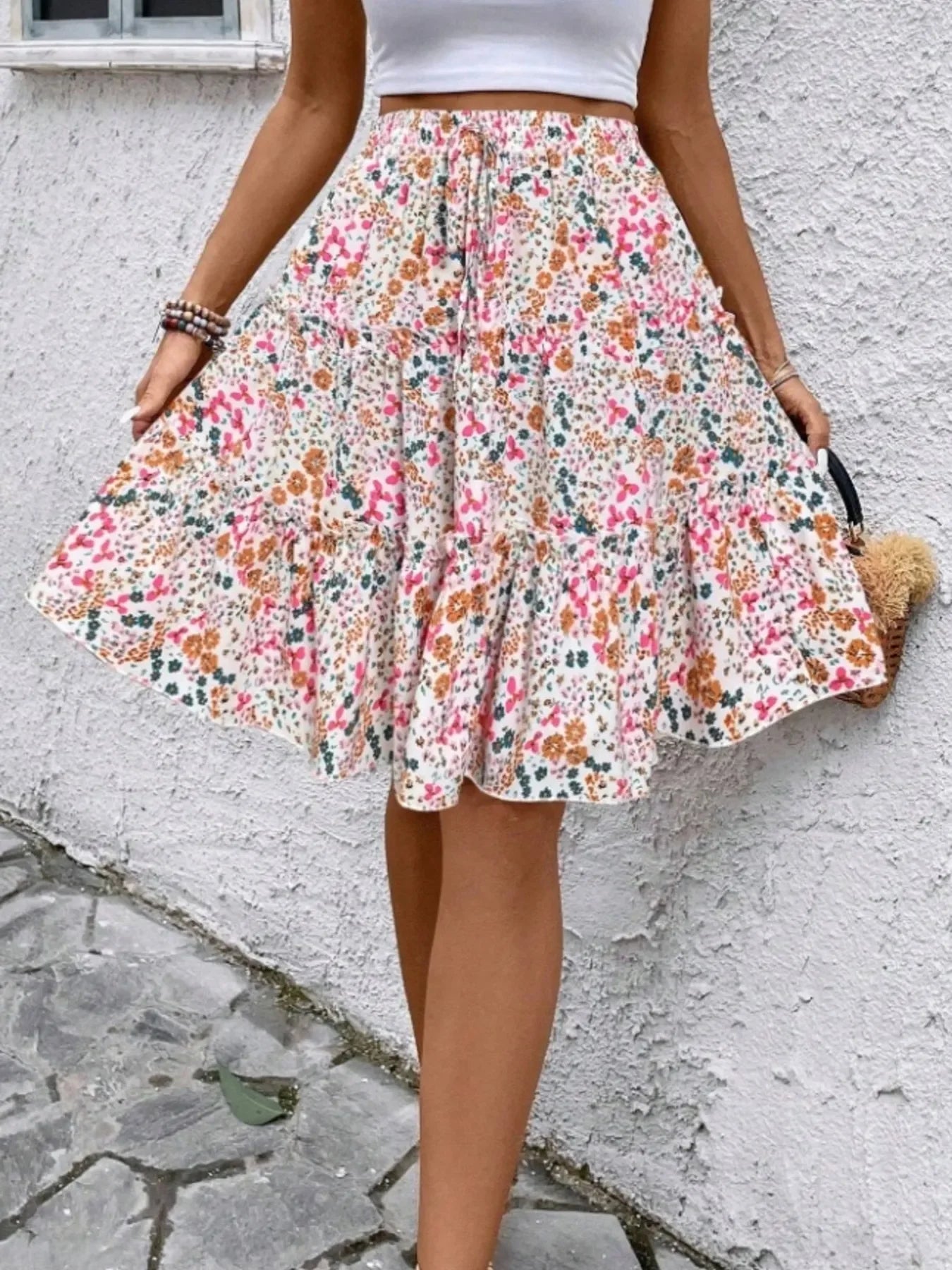 Floral Print Midi Skirt Lightweight Fabric - Southern Shores Clothing