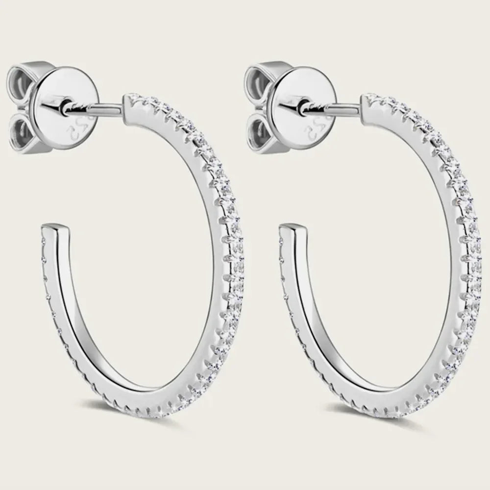 Inlaid Moissanite Gold-Plated Sterling Silver C-Hoop Earrings - Southern Shores Clothing