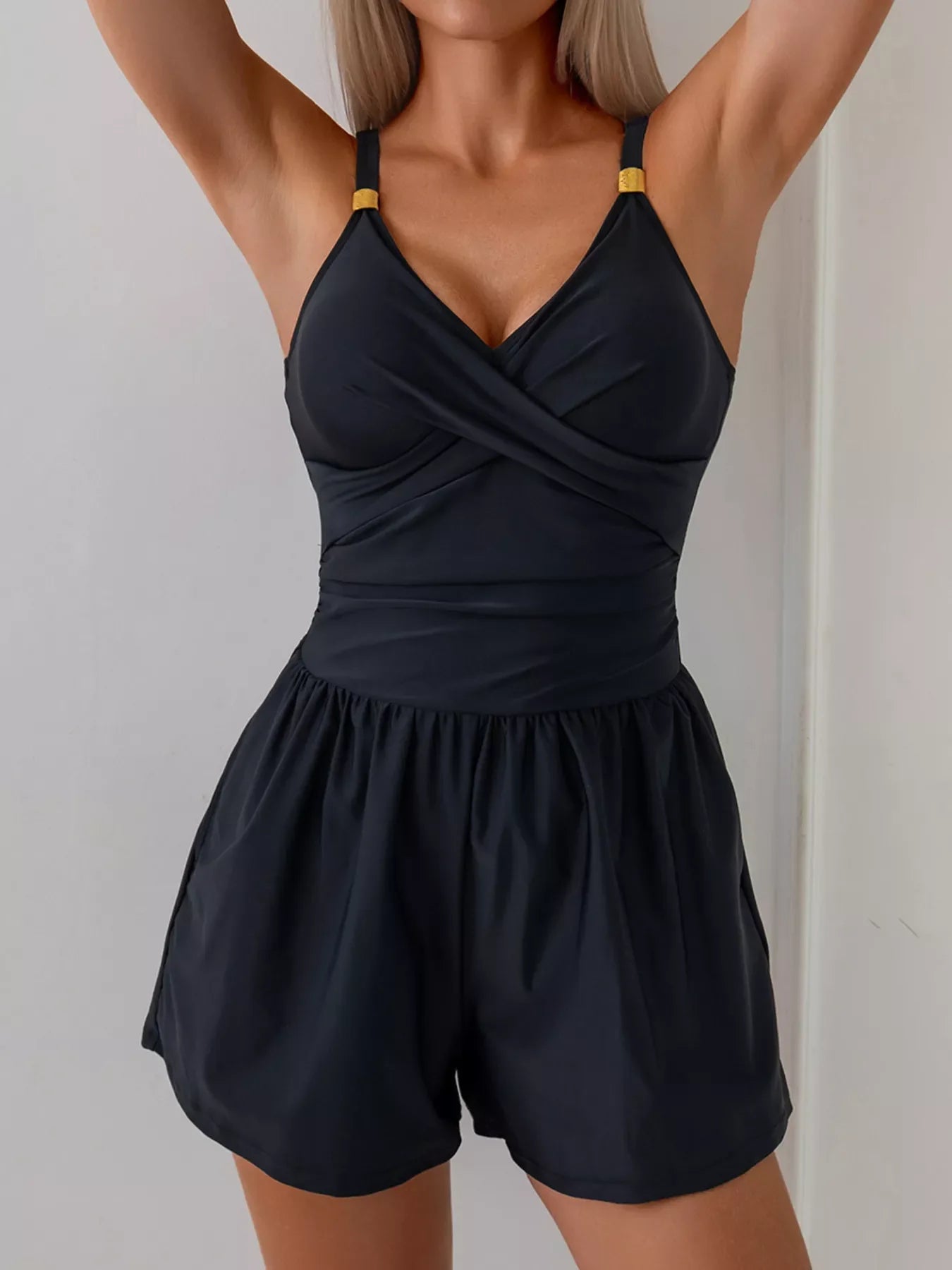 V-Neck Spaghetti Strap One-Piece Swimsuit With Stretch Fabric - Southern Shores Clothing