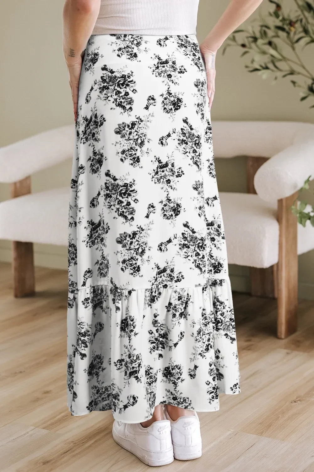 Boho Floral High Waist Ruffle Split Maxi Skirt - Southern Shores Clothing