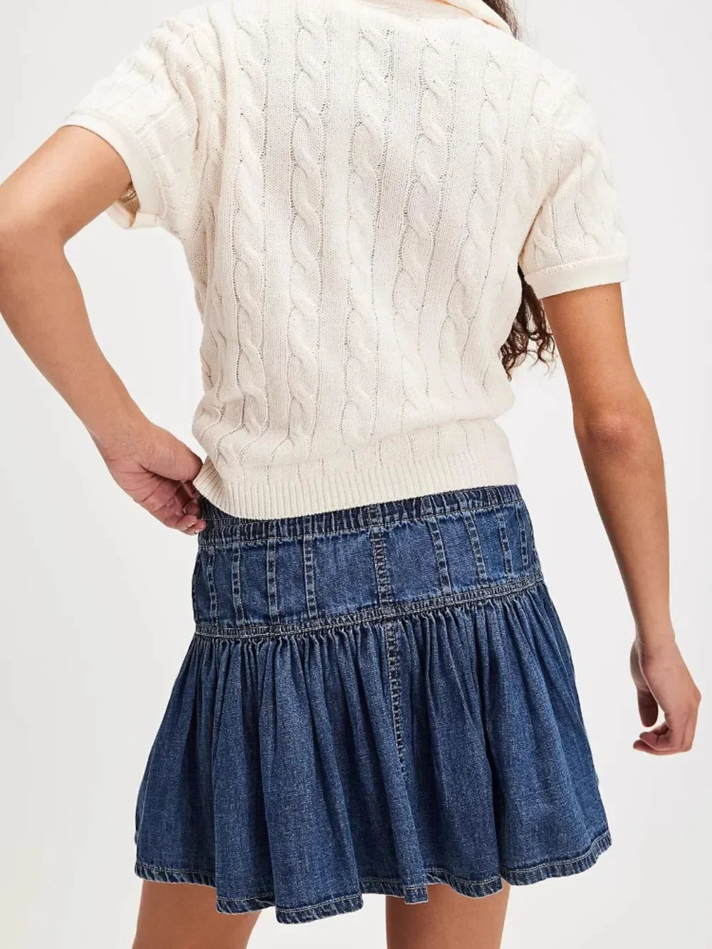 Buttoned Ruffled Mini Denim Skirt With Front Buttons - Southern Shores Clothing
