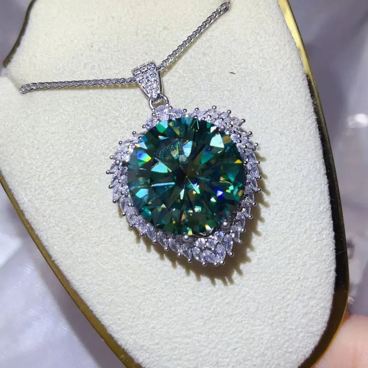 20 Carat Moissanite Sterling Silver Halo Pendant Necklace - Southern Shores Clothing