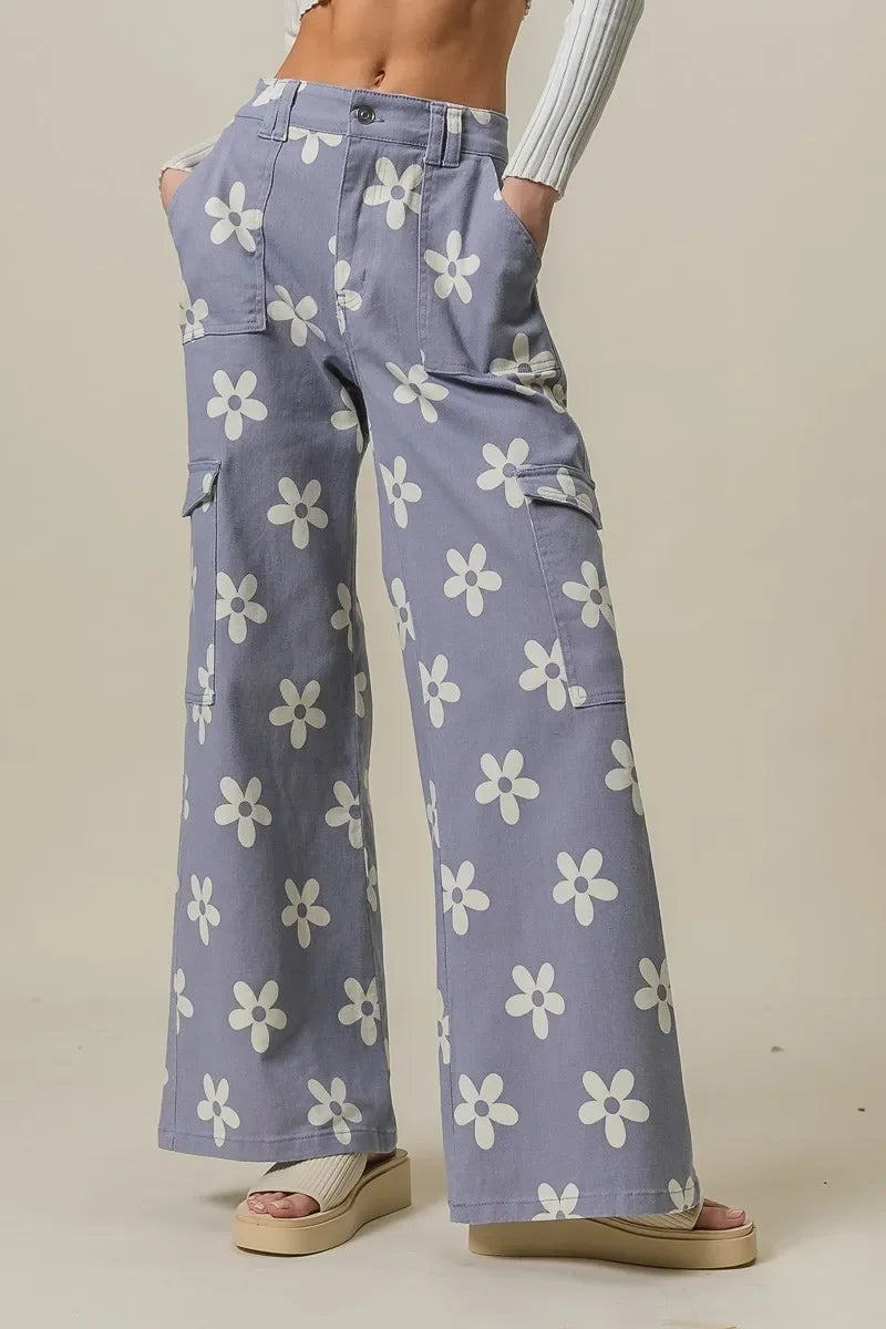 Floral Printed Wide Leg Pants With Pockets - Southern Shores Clothing