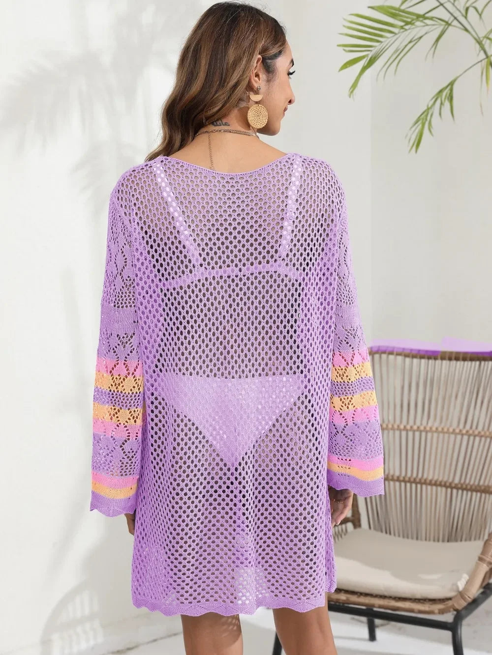 Openwork Sheer Long Sleeve Cover-Up One Size - Southern Shores Clothing