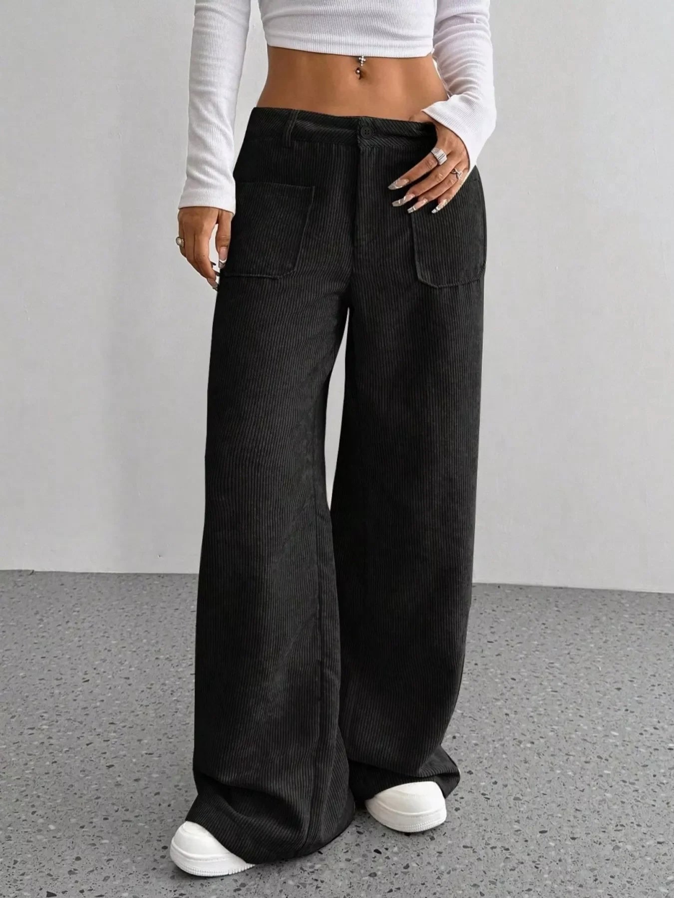 Wide Leg Corduroy Pants With Pockets And Relaxed Fit - Southern Shores Clothing