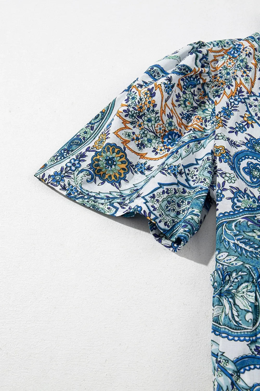 Paisley Floral Cotton V Neck Short Sleeve Mini Casual Dress - Southern Shores Clothing