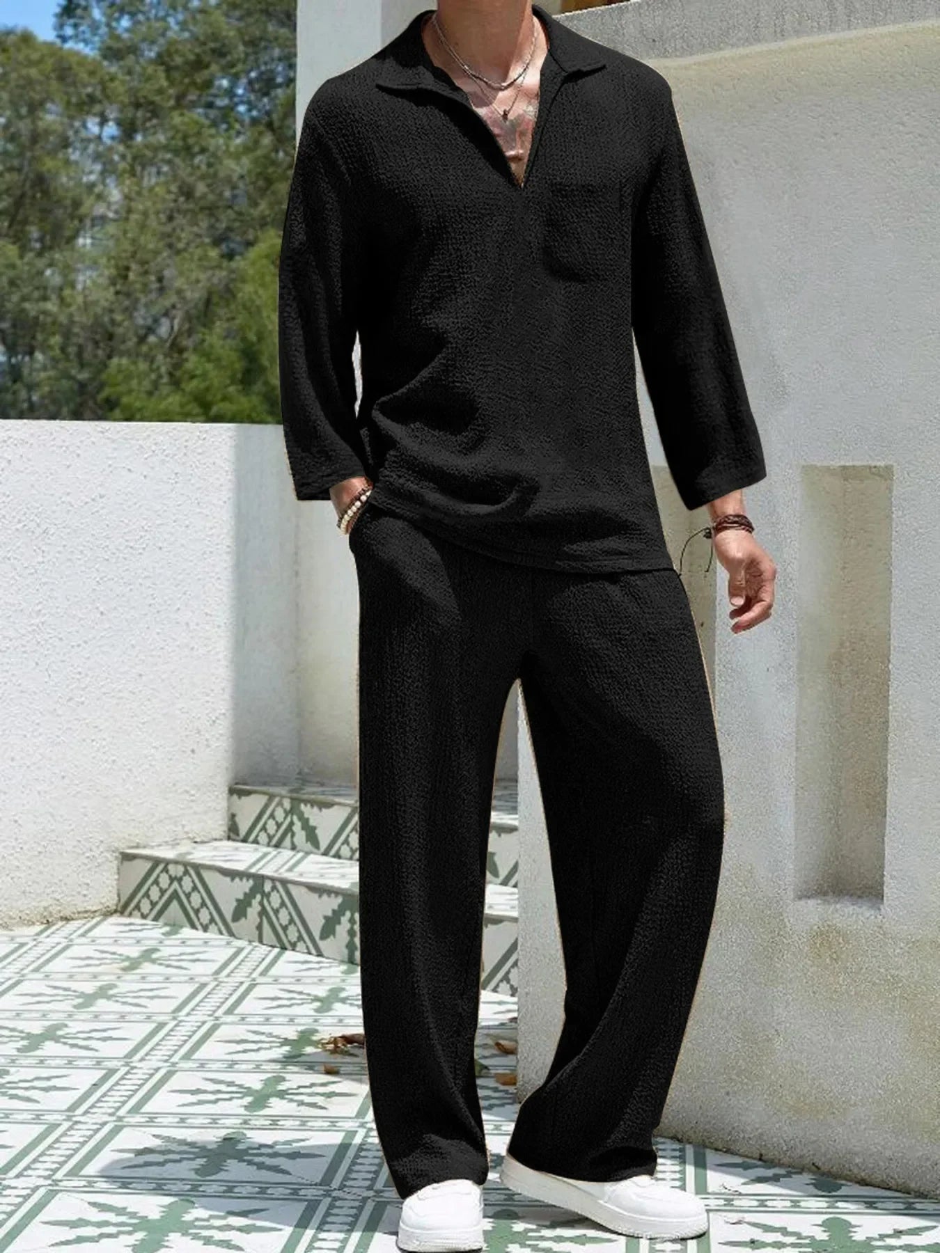 Men's Plus Size Long Sleeve Top and Pants Set - Southern Shores Clothing