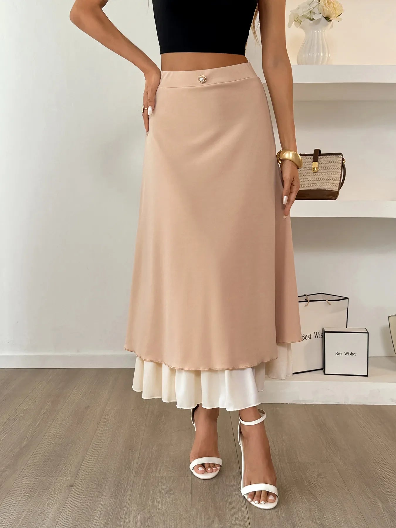 Versatile Layered Midi Skirt With Contrast Hem - Southern Shores Clothing