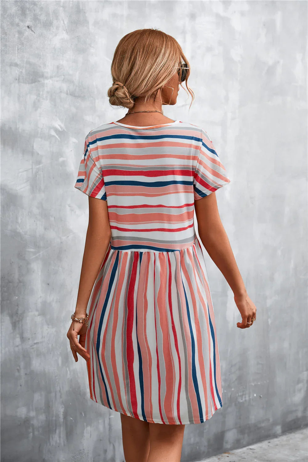 Striped Round Neck Dress - Southern Shores Clothing