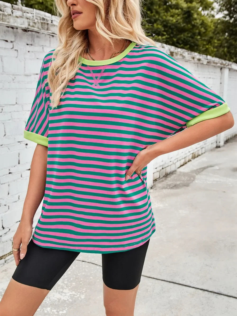 Lovelet Striped Round Neck Half Sleeve T-Shirt - Southern Shores Clothing