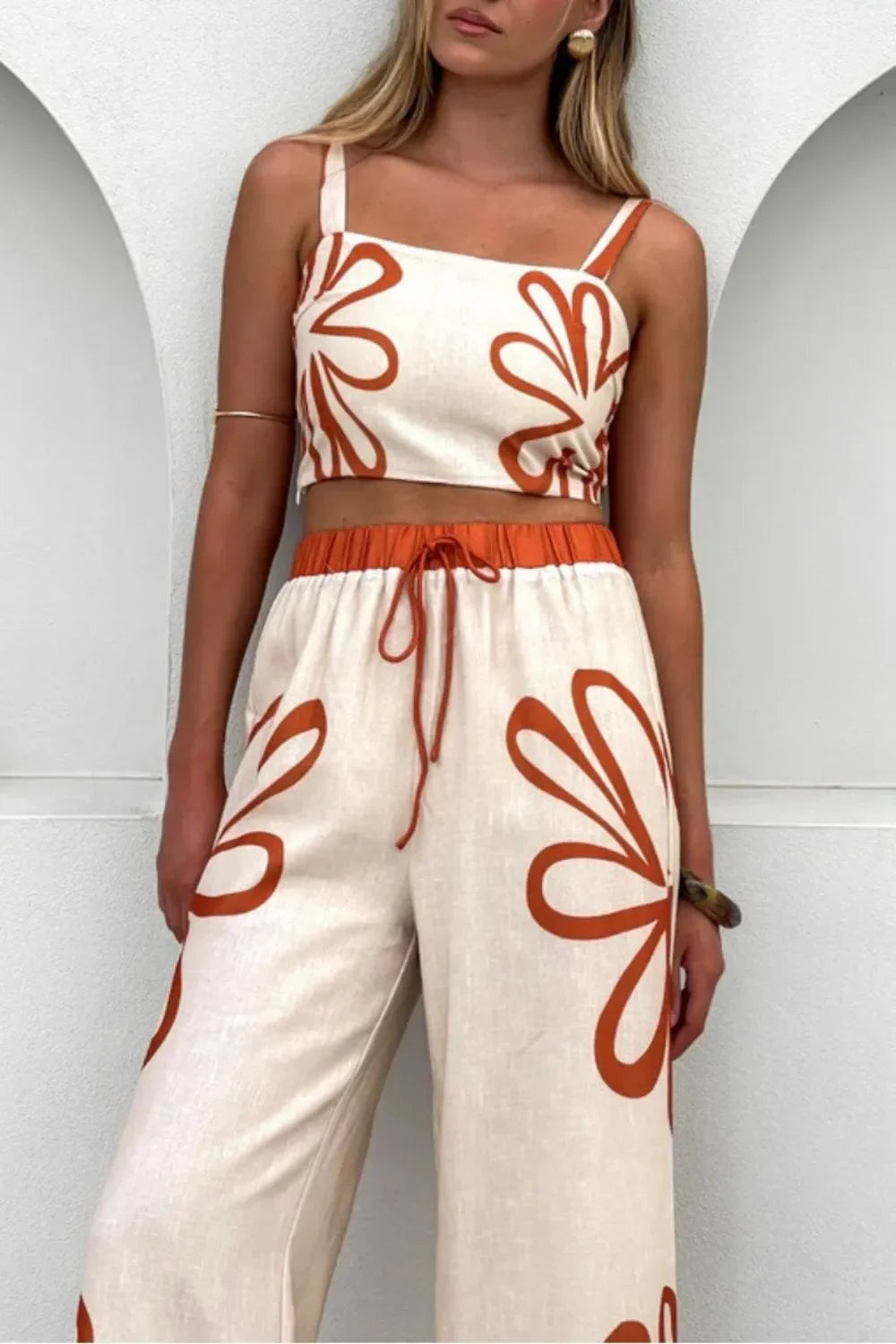 Smocked Square Neck Cami and Pants Set With Floral Print - Southern Shores Clothing