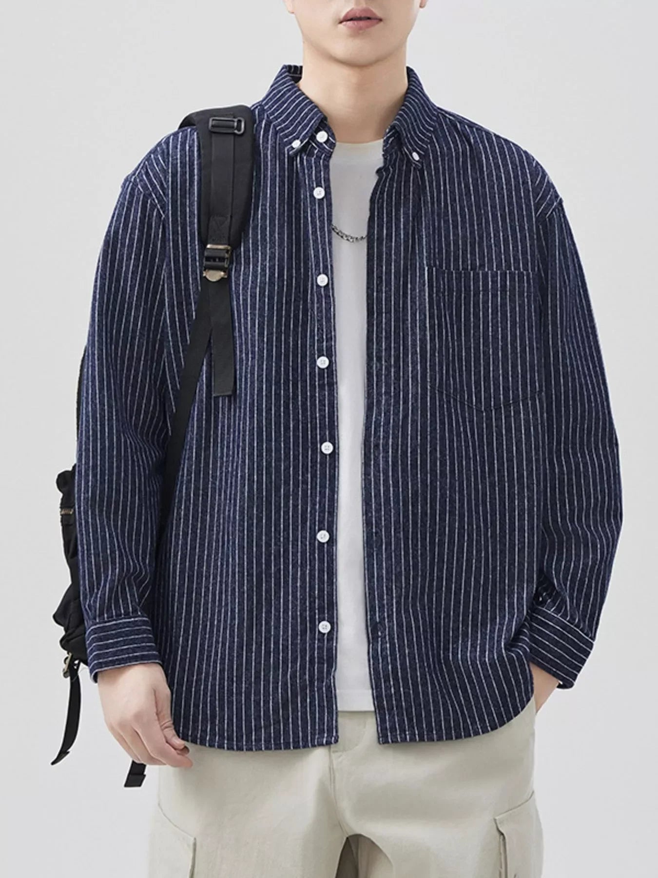 Plus Size Striped Button Up Cotton Shirt - Southern Shores Clothing