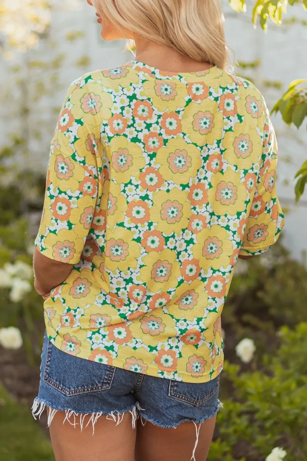 Floral Print Round Neck Oversized T Shirt - Southern Shores Clothing