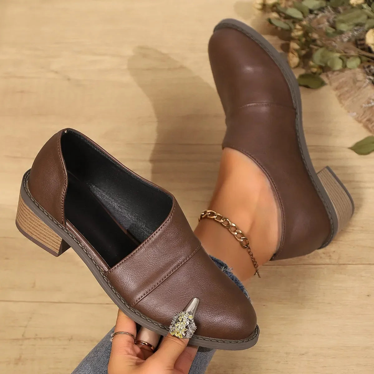 Point Toe Block Heel Pumps With Chain Detail - Southern Shores Clothing