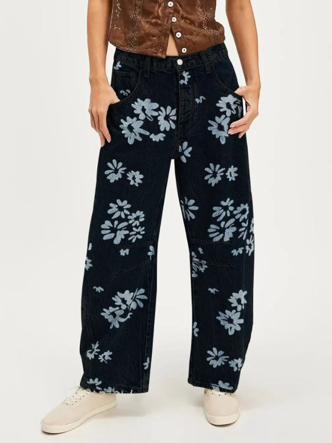 Ocean Printed Wide Leg Denim Jeans Coastal Style - Southern Shores Clothing