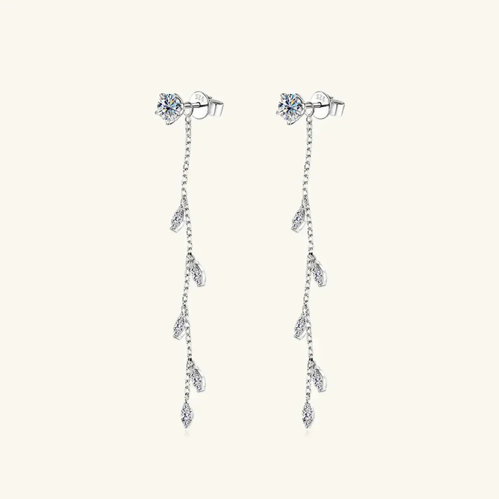 1.38 Carat Moissanite Sterling Silver Leaf Earrings - Southern Shores Clothing