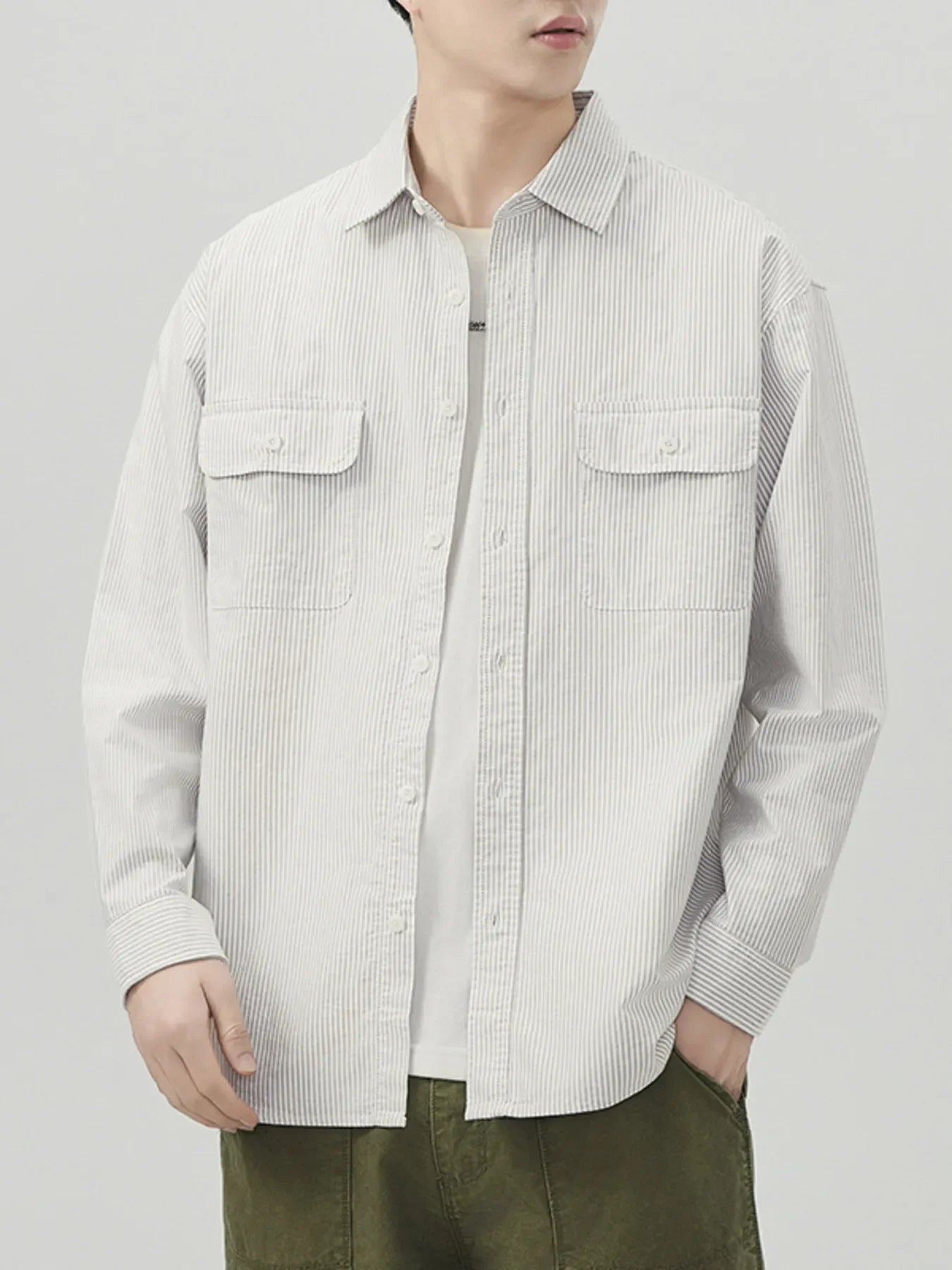 Plus Size Striped Long Sleeve Button Up Shirt - Southern Shores Clothing