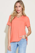 Basic Bae Bamboo Full Size V-Neck High-Low T-Shirt - Southern Shores Clothing