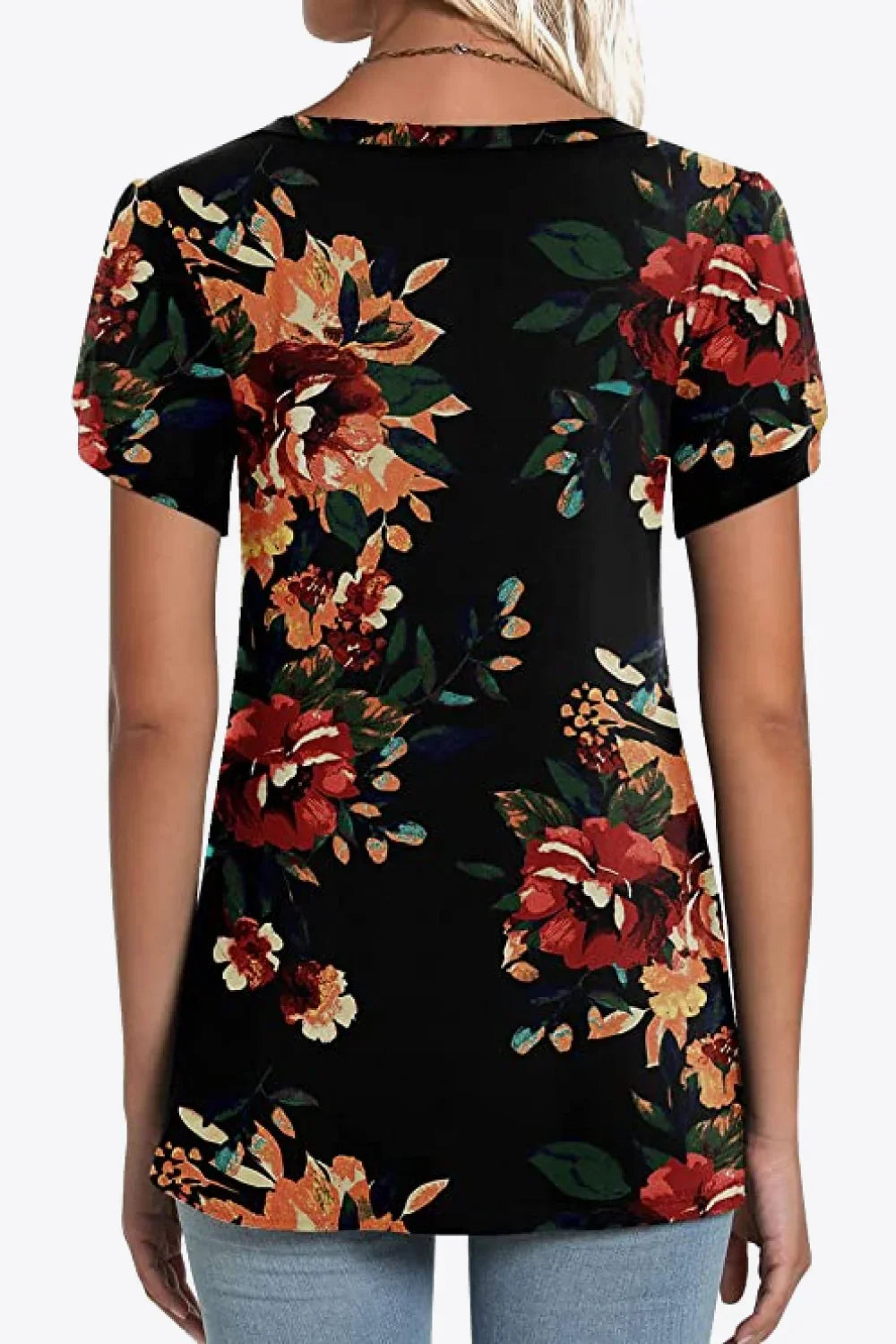 Casual Floral V Neck Blouse With Petal Sleeves - Southern Shores Clothing