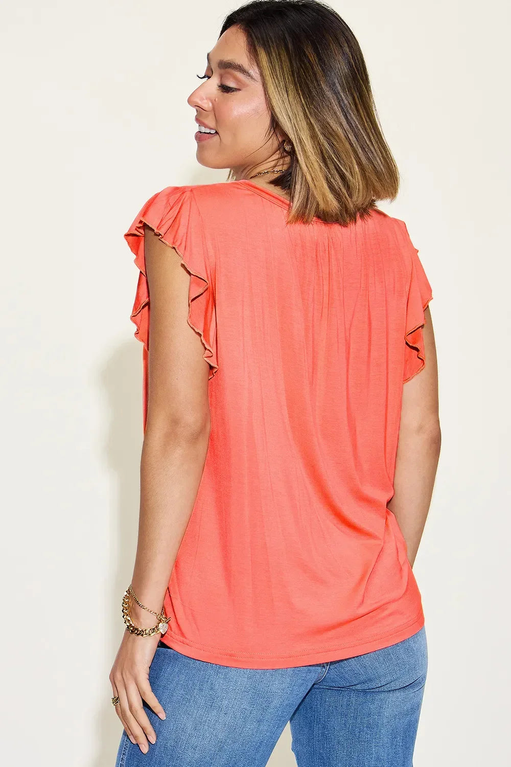 Bamboo Notched Ruffled Short Sleeve T Shirt - Southern Shores Clothing