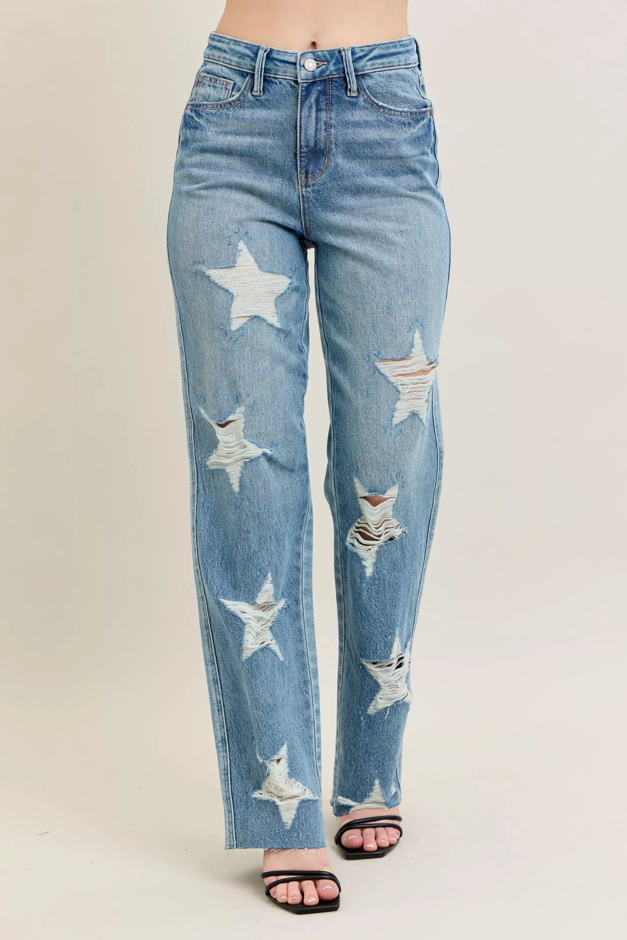 Plus Size High Waist Destroyed Straight Jeans - Southern Shores Clothing