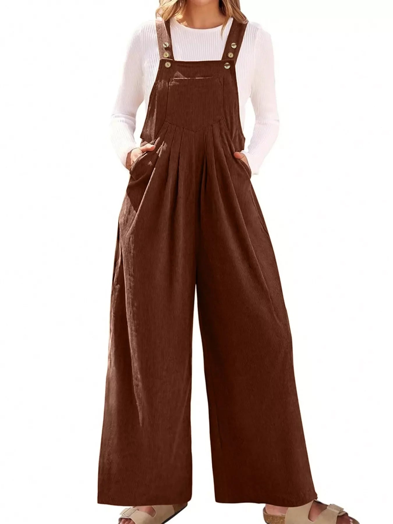 Front Ruched Wide Leg Jumpsuit With Pockets - Southern Shores Clothing
