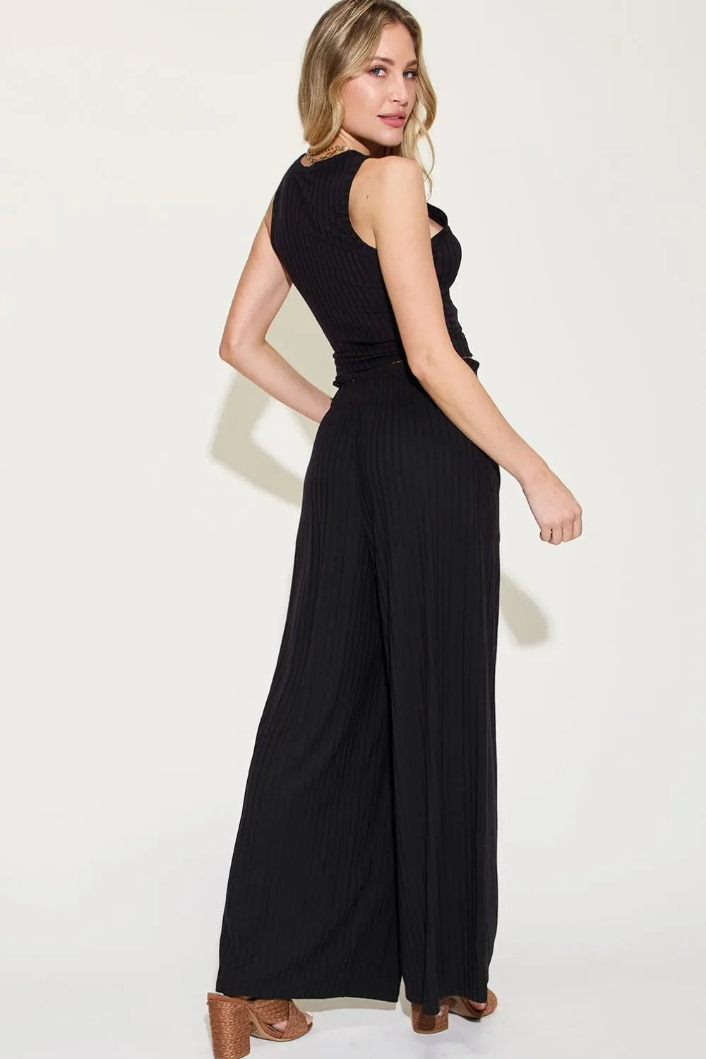 Two Piece Ribbed Tank and Wide Leg Pants Set - Southern Shores Clothing